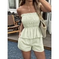 thumbnail image 4 of Women'S 2 Piece Striped Shirred Ruffle Strapless Bandeau Tops and Shorts Set Green L, 4 of 8