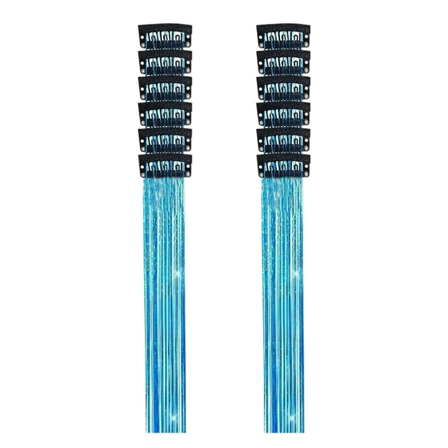 12 pinzas para el pelo con purpurina para niñas, extensiones de pelo brillantes Azul cielo