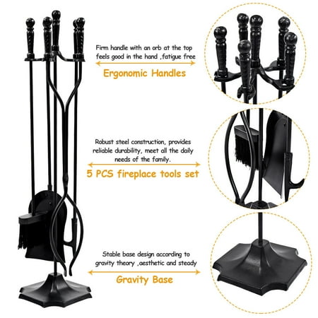 5 Pcs 31 Hearth Tool Fireplace Set Fire Tools Set Black Home