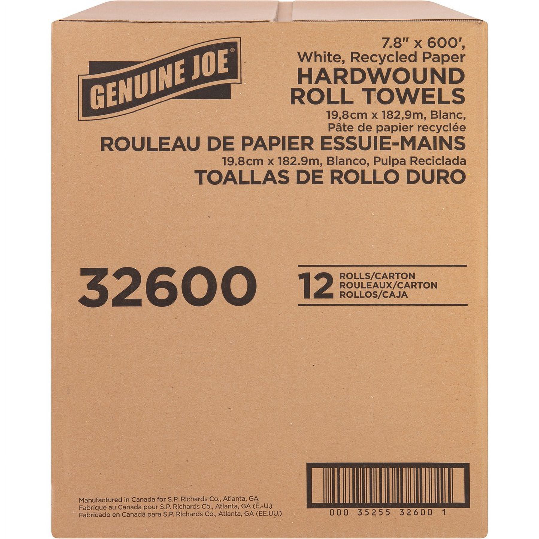 Genuine Joe Hardwound Roll Paper Towels - 12" X 600 Ft - White - Paper - Absorbent - For Restroom - 1 / Carton