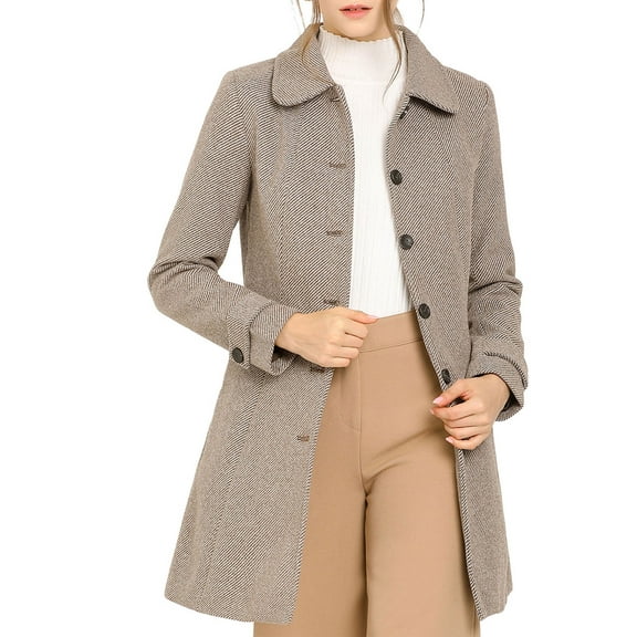 INSPIRE CHIC Women's Peter Pan Collar Single Breasted Winter Overcoat L Brown