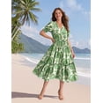 thumbnail image 2 of Vestido midi YESNO de verano con estampado floral, cuello en V, manga abullonada, 2XL, para mujer, 2 of 5
