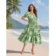 thumbnail image 2 of Vestido midi YESNO de verano con estampado floral con cuello en V y manga abullonada para mujer, 2 of 5