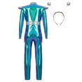 thumbnail image 6 of Zaldita Kids Girls Shiny Metallic Unitards Full Body One Piece Halloween Alien Costume with Headband Blue 12, 6 of 7