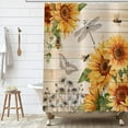thumbnail image 2 of Sunflower Extra Long Shower Curtain, Farmhouse Rustic Country Wooden Plank Yellow Bee Dragonfly Butterfly Machine Washable Waterproof Fabric for Bathroom Decor Bathtub with Hooks 72Wx84H, 2 of 6