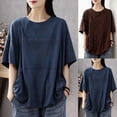 thumbnail image 6 of Turilly Women's Solid Color Patchwork Tops Summer Ladies Short Sleeve Round Neck Casual Loose Fitting Top, 6 of 6