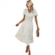 thumbnail image 1 of Vestido Bohemio Informal de Corta con Escote en V y Dobladillo para Mujer, Color Beige, Talla L, 1 of 9