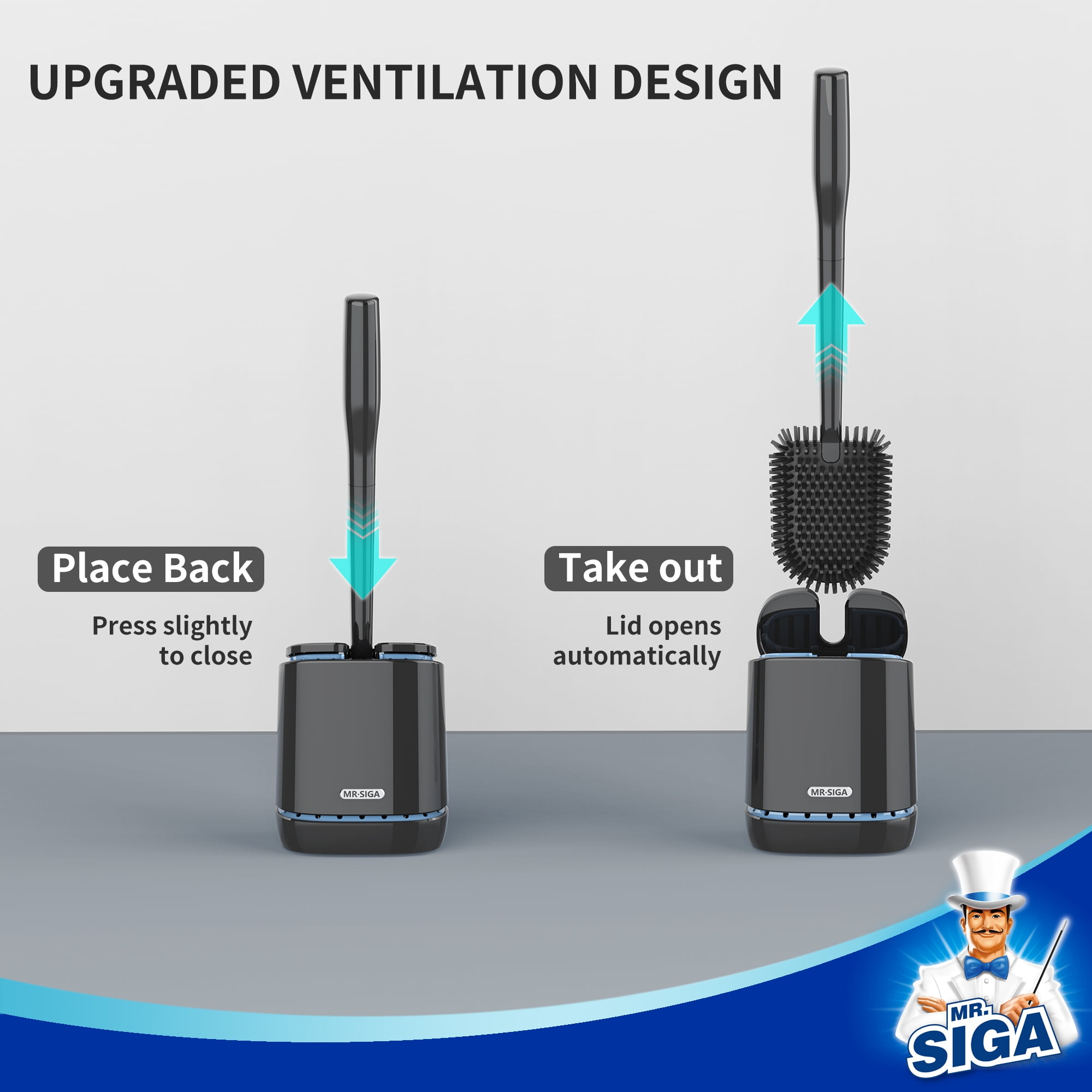 MR.Siga Toilet Bowl Brush, Wall Mounted Toilet Brush for Bathroom Cleaning,Black,1 Pack,for Adult