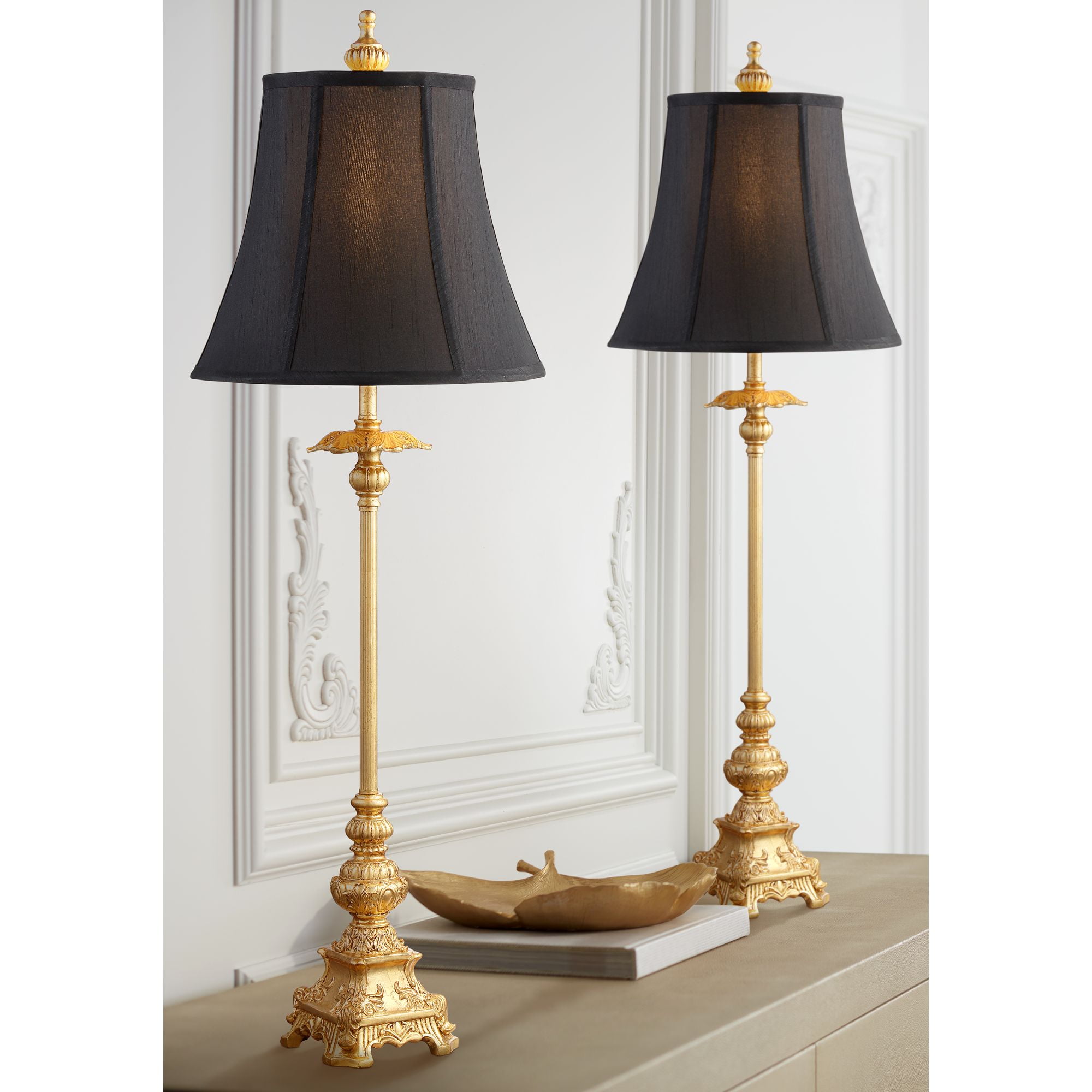 Regency Hill Traditional Buffet Table Lamps Set of 2 Gold Intricate