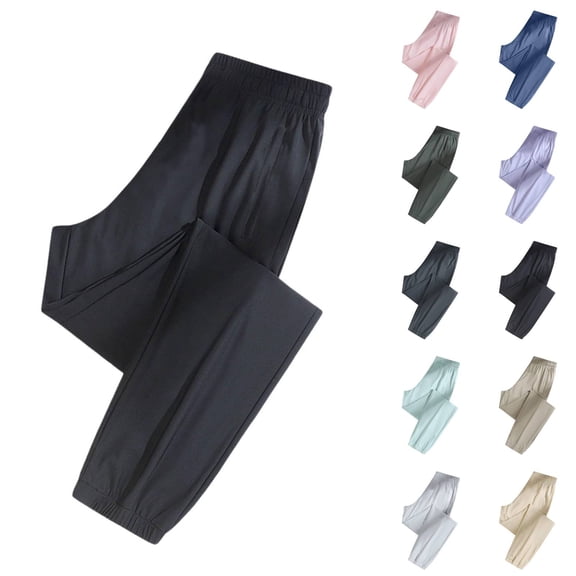 Athletic Workout Pants Womens Comfy fit Stretch Active Ultra Stretch Ice Silk Comfort Casual Track Pants Over 50 Black S