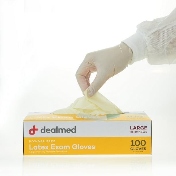 Dealmed Latex Exam Gloves for Hospitals, Dental, NonSterile, Large (100 Count)