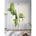 thumbnail image 3 of Abstract Watercolor Sheer Curtains 108 Inches Long 2 Panels White Green Ornamental Theme Light Filtering Semi Sheer Window Curtains Drapes for Bedroom Living Room 52"x108", 3 of 7