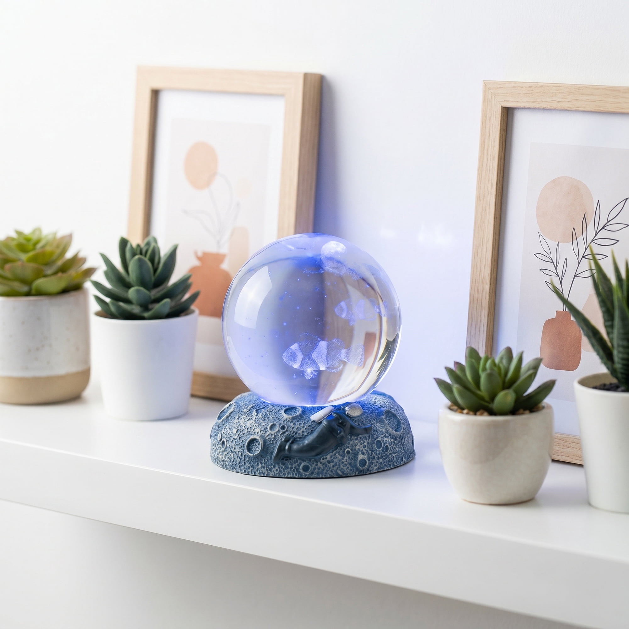 Unique Bargains Glowing Crystal Ball 3D Glass Ornament with LED Light Base Blue Style D