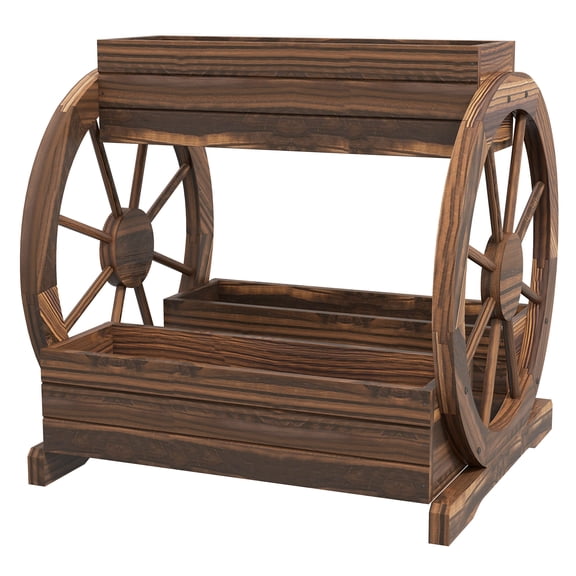 Wooden Wagon Planter Box, 3-Tier Raised Garden Bed, for Vegetables Flowers Herbs, 25" x 21" x 24"