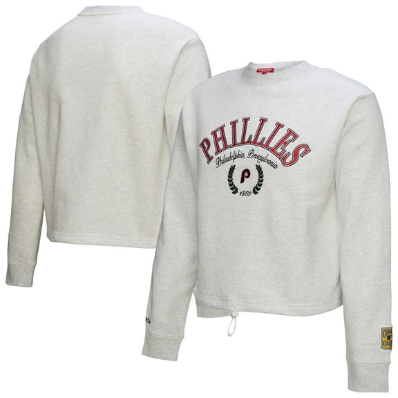 Women's Mitchell & Ness Heather Gray Philadelphia Phillies Cropped Toggle Pullover Sweatshirt