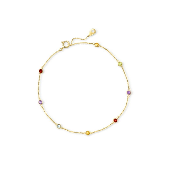 Pure Collection by Ross-Simons 0.60 ct. t.w. Multi-Gemstone Station Anklet in 14kt Yellow Gold, Women's, Adult