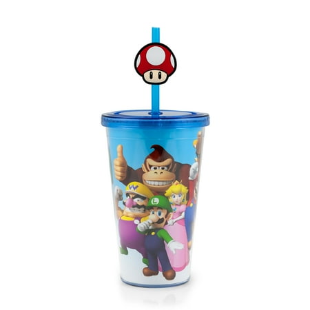 Super Mario Bros. 16oz Travel Cup with Straw Holder Super Mario Bros. 16oz Travel Cup with Straw Holder
