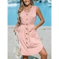 thumbnail image 4 of Cupshe Women's Casual V Neck Button Down Short Length Dresses Drawstring Mini Dress with Patch Pockets, Pink, 4 of 6