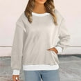 thumbnail image 2 of hotojiny Women Long Sleeve Sweatshirt Crew Neck Casual Lightweight Tunic Tops Colorblock Loose Pullover Tops with Pocket, 2 of 6