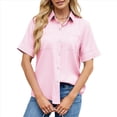 thumbnail image 2 of Camisa Informal de Corta con Botones para Mujer, Blusa de Trabajo con Cuello y Bolsillo Rosa L, 2 of 9