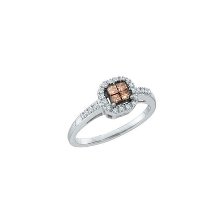 - Size 7 - 10k White Gold Princess Chocolate Brown Diamond Square Cluster Ring (1/4 Cttw)