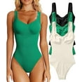 thumbnail image 2 of Womens Ribbed Knit Sleeveless Bodysuit Neck Top Solid Color Bodycon Seamless Skinny Leotard Jumpsuit, 2 of 8