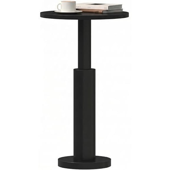 Small Round Side Table, Accent Drink Coffee Table, Pedestal End Table with Thick Solid Wood Legs for Living Room,Sofa Couch,Small Spaces,Bedroom (Black)