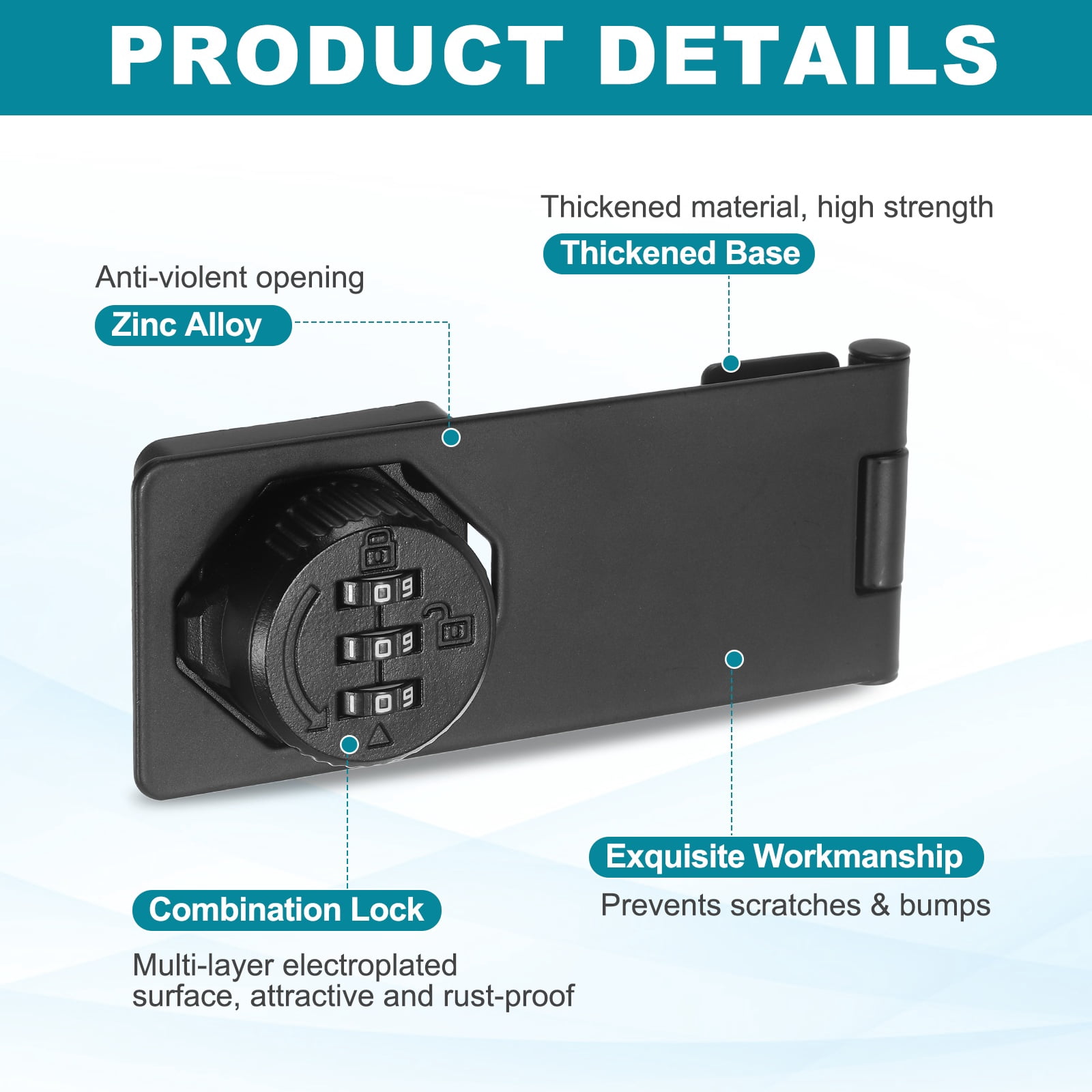 Uxcell Password Rotary Hasp Lock (5", Black) (2 Pcs), Keyless 3-Digit Cabinet Locks with Combination Security Slide Latch, Suit For- Door/Closet/Barn/Bathroom/Outdoor/Garden