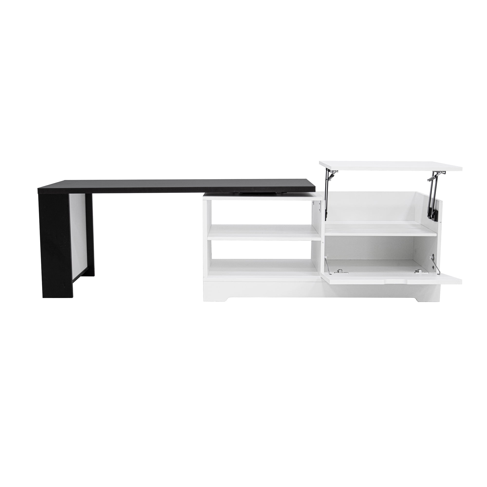 Leumius Lift Top Coffee Table with Storage,Rectangle Wood Center Table With Barn Doors and Open Cabinet, For Living Room, Bedroom, Home Office,White+Black