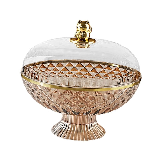 Cuenco de pedestal para frutas con tapa transparente con orificios de drenaje Cuenco de postre redondo de 8,2 x 10 pulgadas para accesorios de cocina Ámbar