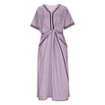 thumbnail image 4 of Gamivast Dresses for Women Linen Short Sleeve V-Neck Twist Front Maxi Dress Loose Fit A-Line Long Dress with Pockets Casual Resort Vacation Beach Dress Purple L, 4 of 6