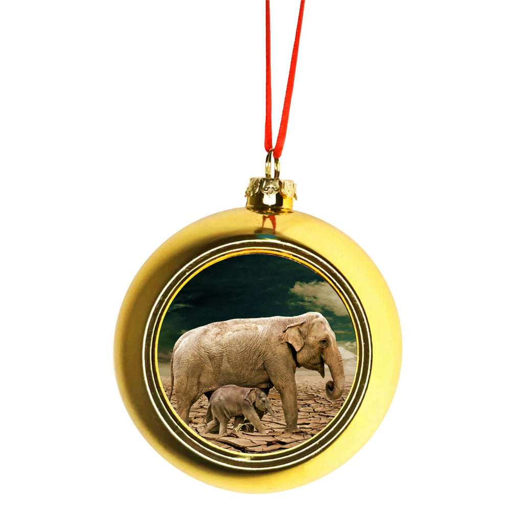 Ornament Elephants African Elephants Ornaments Gold Bauble Christmas