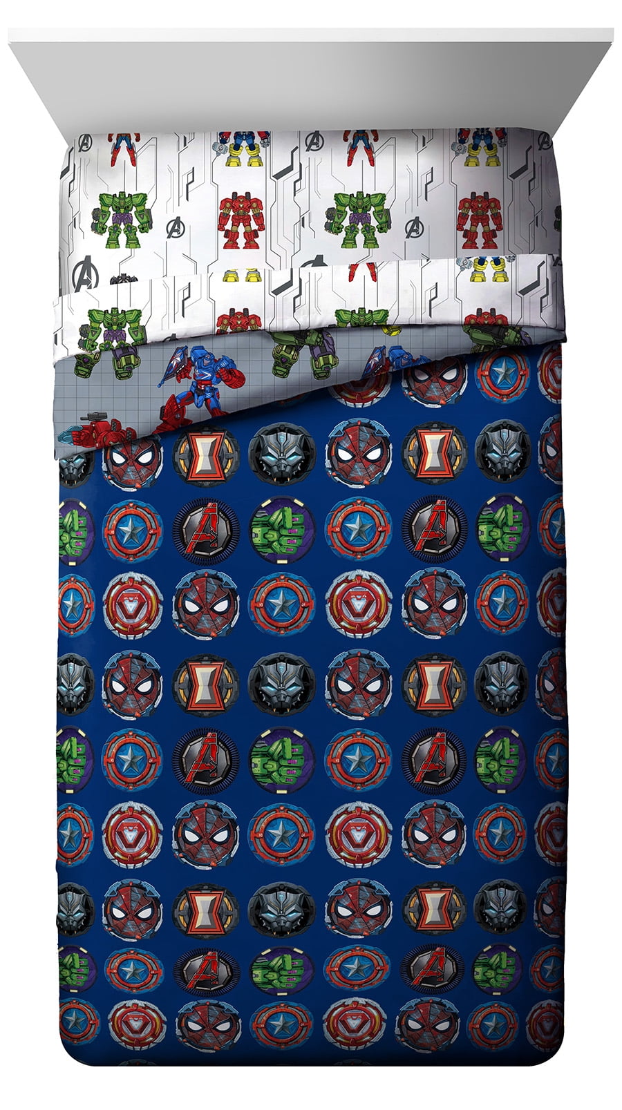 Marvel Avengers Mech Punch 4-Piece Childs Grey Microfiber Bed-in-a-Bag, Twin