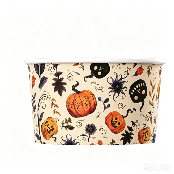 SLYNSHome Halloween Party Paper Bowls With Pumpkin Ghost Face Print, Disposable Ice Cream Snack Cups, Fall Holiday Treat Containers For Home