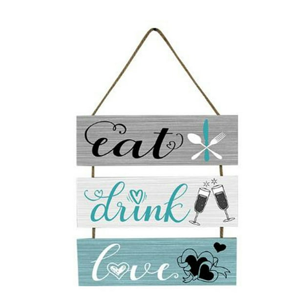 Rustic Kitchen Wall Decor Eat Drink Love Wall Hanging Wood Sign Wooden