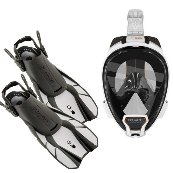 Ocean Reef Aria QR+, Duo Travel Ready Mask/Fins Set Diving, Snorkeling White