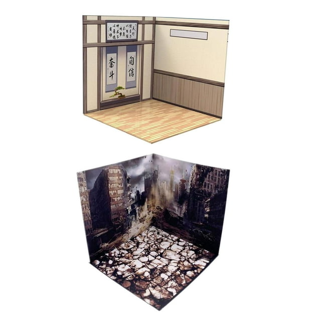 HILABEE 2x 1/12 Backdrop Scene Model Simulation Diorama Layout Dollhouse Decor Ornaments Debris Study Room