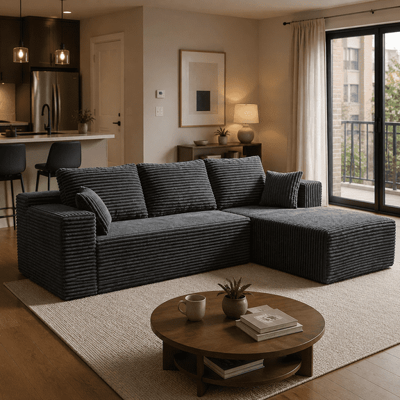 Hommidika 106" Boneless Couch for Living Room,L-Shaped Cloud Modular Sectional Sofa with Deep Seat No Assembly Required(Dark Gray,Right Facing Chaise)