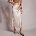 thumbnail image 2 of Npasoilc Satin Ruched Wrap Flowy Midi Skirt for Women High Waist Solid Color Half Skirt, 2 of 8