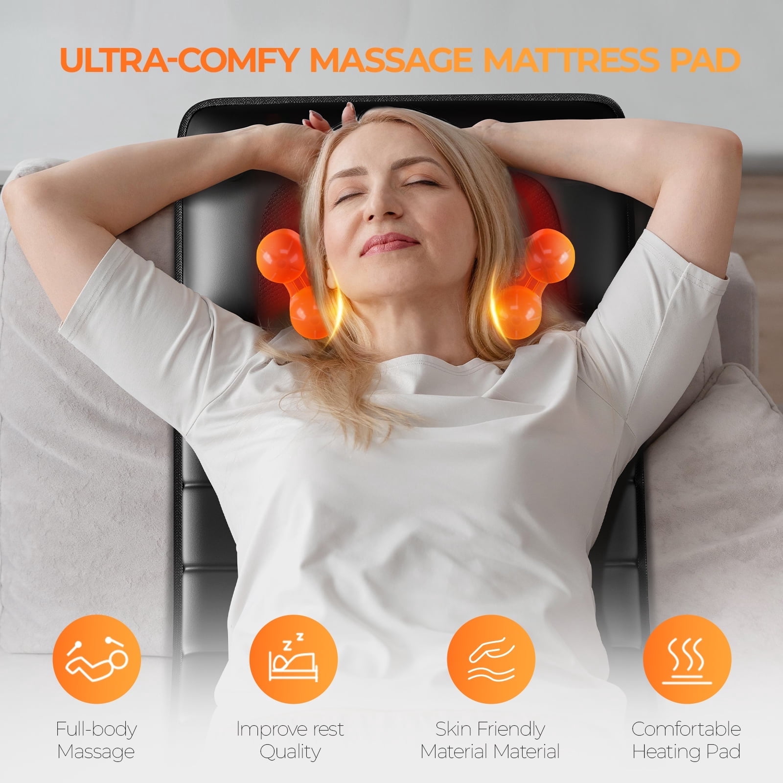 Himouta Massage Mat with Detachable Neck Massager,Vibrating Back Massager Pad with Heating for Home Office Use, Black,Gift