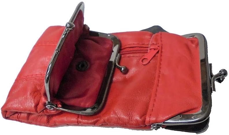 Eclipse Luxury Full Lamb Skin Cigarette Case Pouch, Coin Purse w/ 2 Snap Closure & A Zipper Pocket, Holds 120s Size (X-Long) , 3212Z (Choose Your Own Colors!) (Black & Red)