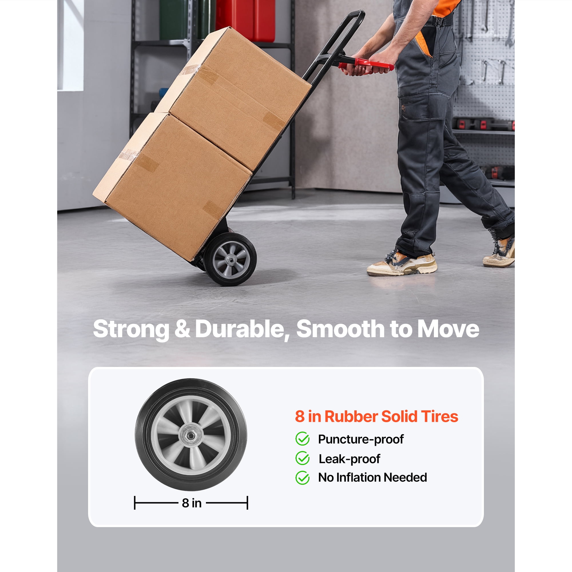 KFFKFF Heavy-Duty Hand Truck, 600 lbs Capacity, Durable Dolly with Wheels & Adjustable Handle, Portable Cart with Tie-down Strap for Home, Office, Warehouse, and Supermarket Use