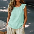 thumbnail image 5 of HomeDM Summer Tank Tops for Women Cotton Ruffled Sleeveless Crew Neck Casual Loose Fit T-Shirts Mint Green Size 2XL, 5 of 6