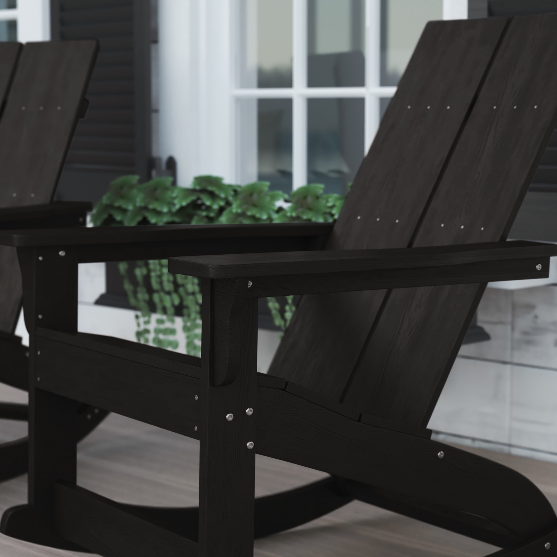 Flash Furniture Finn Poly Resin Rocking Adirondack Chair - Black