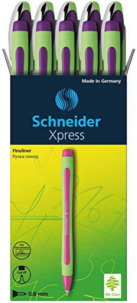 Schneider Xpress Premium Fineliner, 0.8 mm Porous Point, Light Green Barrel, Violet Ink, Box of 10 (190008)
