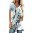 thumbnail image 1 of Tops de Mujer Elegantes Blusas Casuales Camisas de Moda Con Cuello en V Flor Suelta Pintura Camiseta de Manga Corta Blusa Superior Odeerbi  ODB156228, 1 of 5