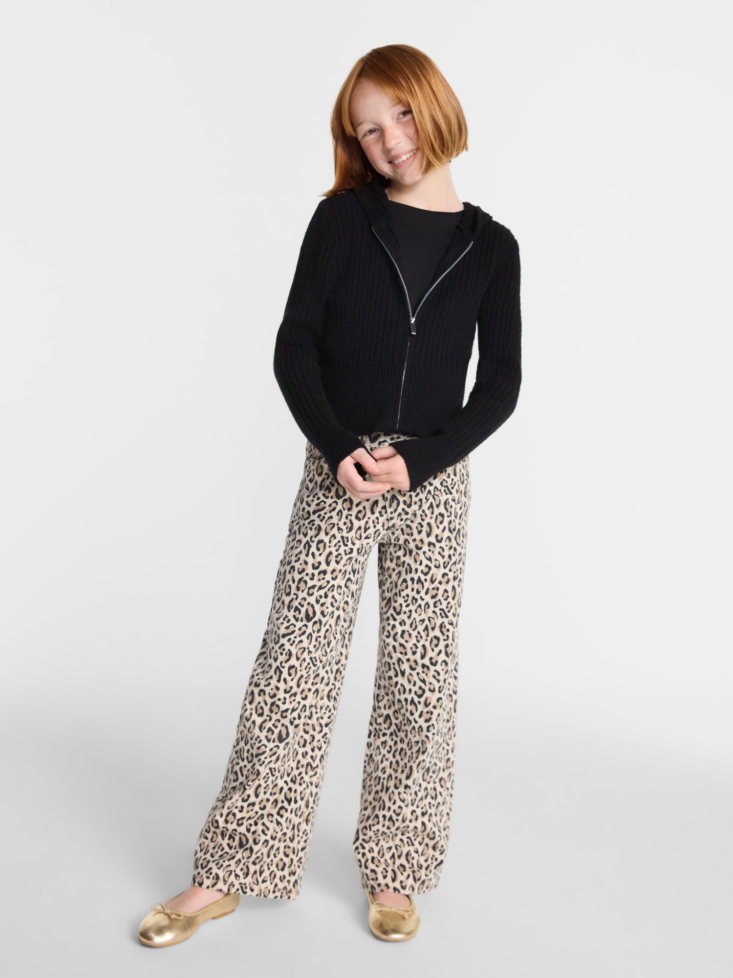 Wonder Nation Girls Ribbed Knit Hooded Full Zip Sweater, Sizes 4-18