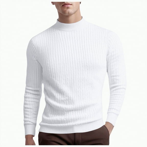 TOWED22 Men's Mock Turtleneck Sweater Long Sleeve Half Neck Pullover Thermal Casual Ribbed High Neck Pullover Sweater(White,XXL)