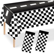 2PCS 108''x54'' Black & White Checkered Race Car Tablecloth - Disposable Plastic Table Cover, Racing Themed Table Runner for Birthday Party Decor & Supplies (Electronics Accessories)