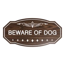 Victorian Beware Of Dog Sign (Walnut) - Medium 4" X 8"